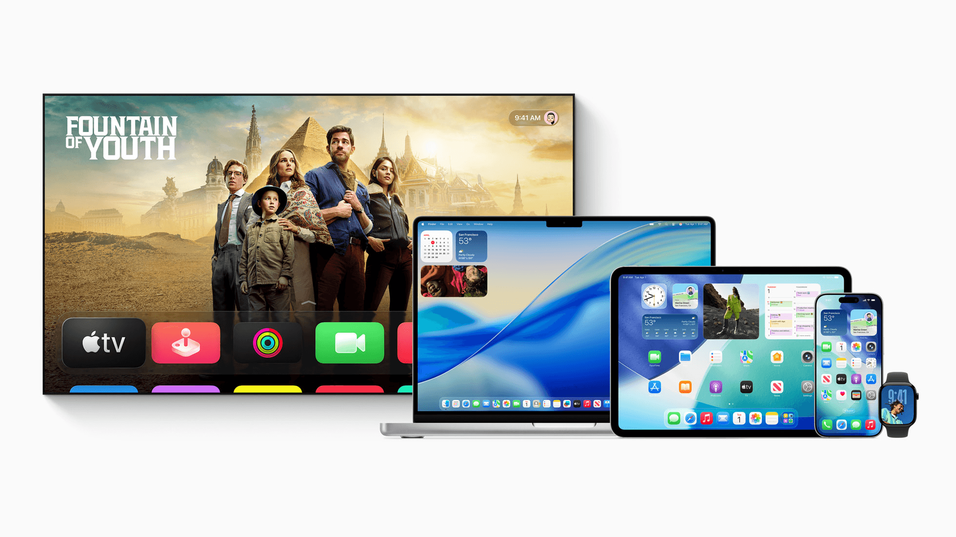 The unified visual style of Liquid Glass on iPhone, iPad, and MacBook